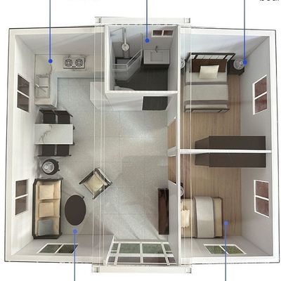 Maison de conteneurs prête à l'emploi de 2 chambres portable préfabriquée et évolutive